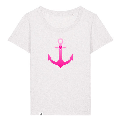 Hellgraues Damen T-Shirt aus der Pinktober Kollektion mit Anker Motiv.