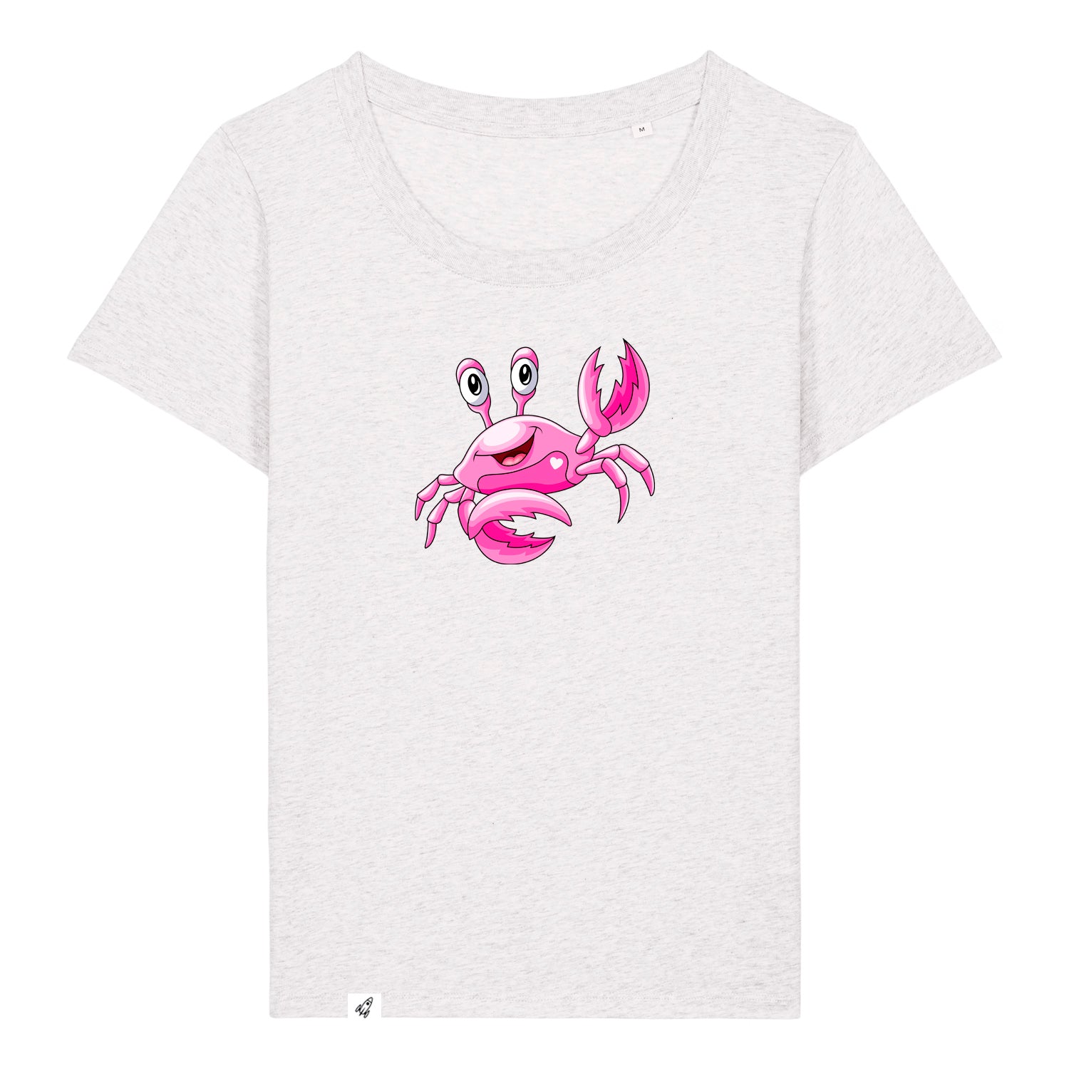 Hellgraues Damen T-Shirt aus der Pinktober Kollektion mit Krebs Motiv.