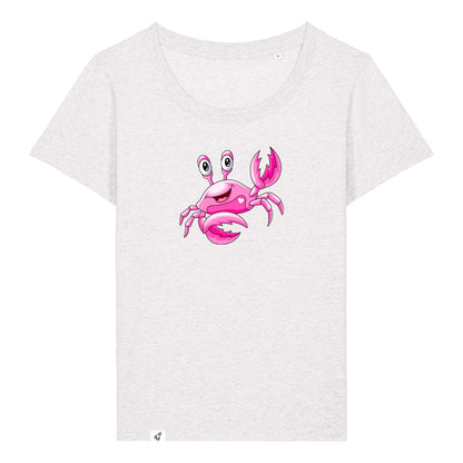 Hellgraues Damen T-Shirt aus der Pinktober Kollektion mit Krebs Motiv.