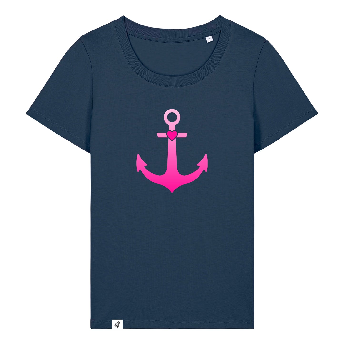 Dunkelblaues Damen T-Shirt aus der Pinktober Kollektion mit Anker Motiv.