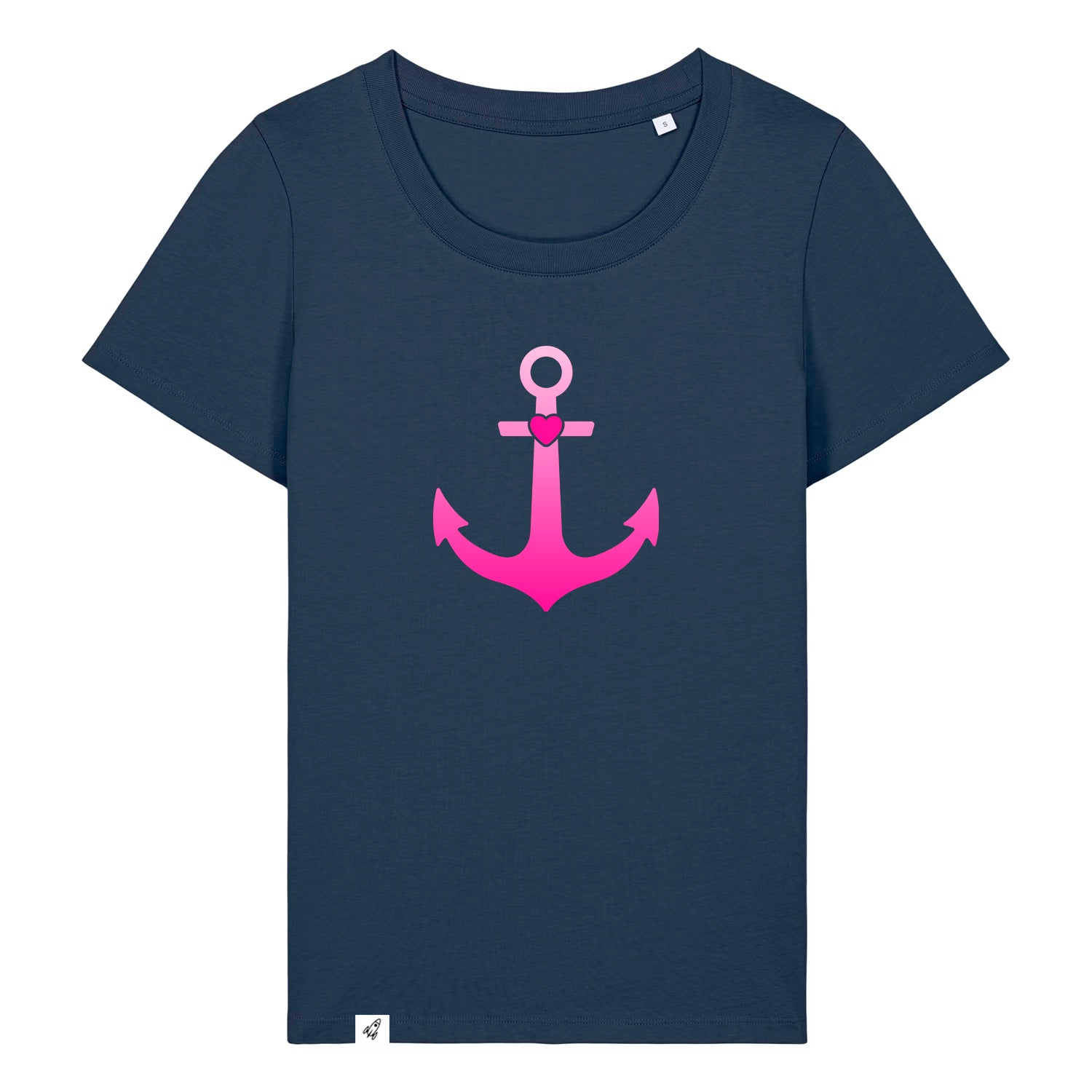 Dunkelblaues Damen T-Shirt aus der Pinktober Kollektion mit Anker Motiv.