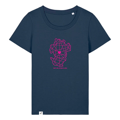 Dunkelblaues Damen T-Shirt aus der Pinktober Kollektion mit Dithmarschen Motiv.