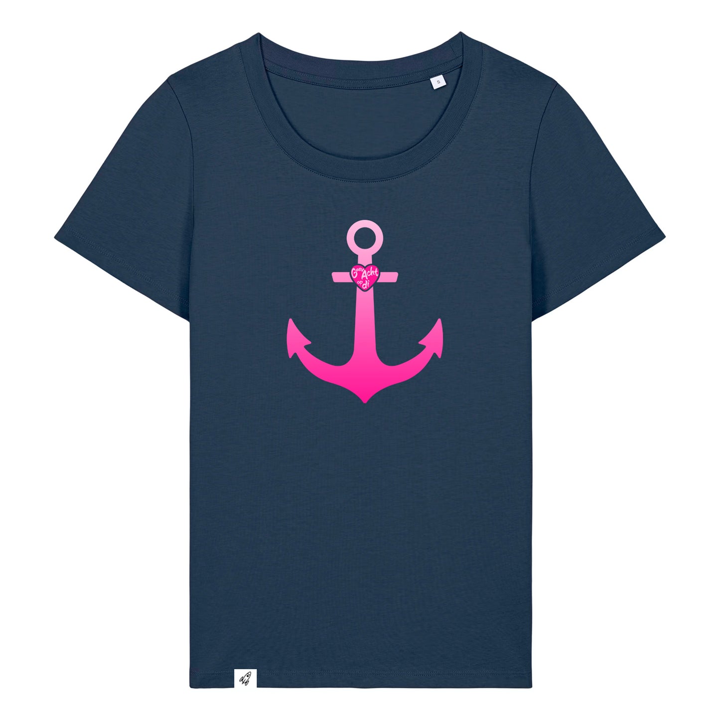 Dunkelblaues Damen T-Shirt aus der Pinktober Kollektion mit Anker Motiv.