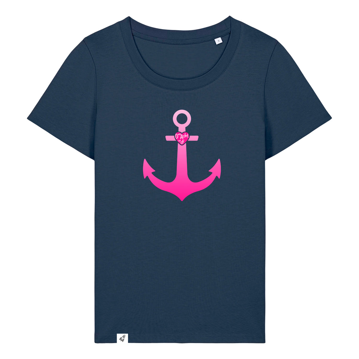 Dunkelblaues Damen T-Shirt aus der Pinktober Kollektion mit Anker Motiv.