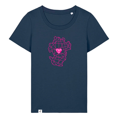 Dunkelblaues Damen T-Shirt aus der Pinktober Kollektion mit Dithmarschen Motiv.