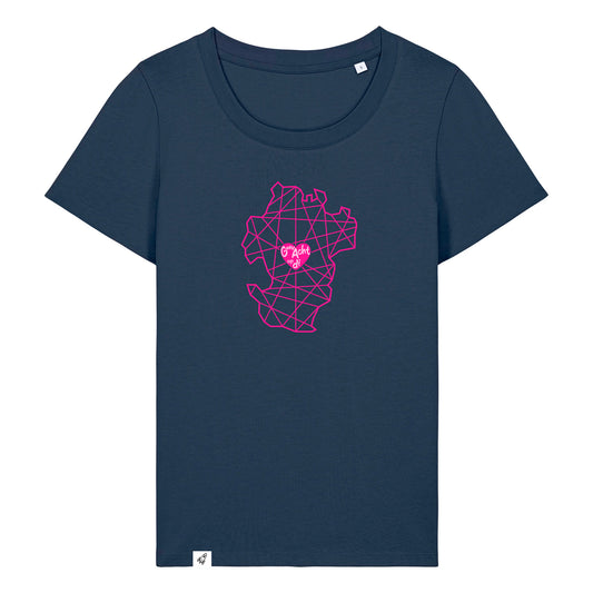 Dunkelblaues Damen T-Shirt aus der Pinktober Kollektion mit Dithmarschen Motiv.