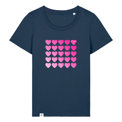Dunkelblaues Damen T-Shirt aus der Pinktober Kollektion mit Herz Motiv.