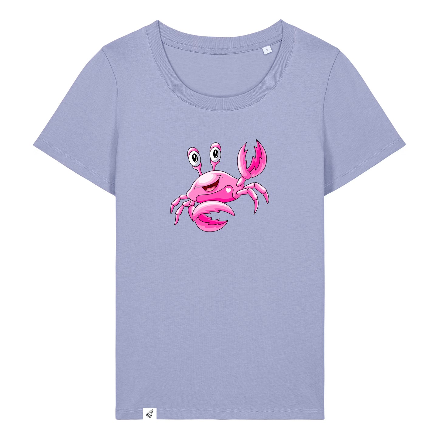 Violettes Damen T-Shirt aus der Pinktober Kollektion mit Krebs Motiv.