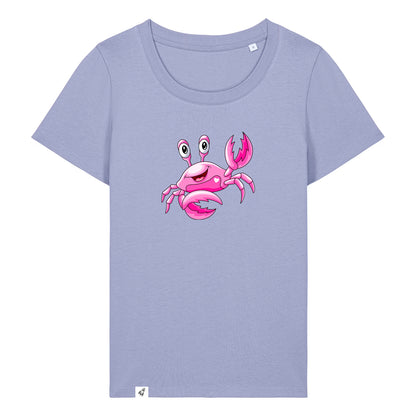 Violettes Damen T-Shirt aus der Pinktober Kollektion mit Krebs Motiv.