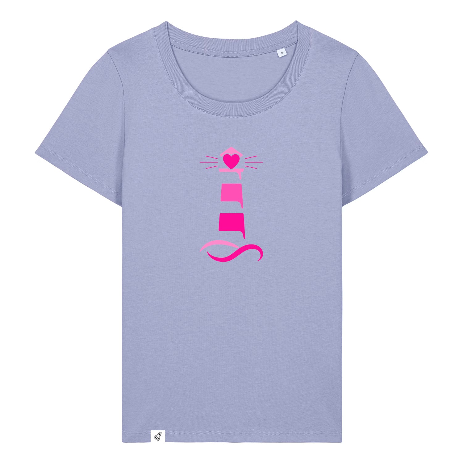Violettes Damen T-Shirt aus der Pinktober Kollektion mit Leuchtturm Motiv.
