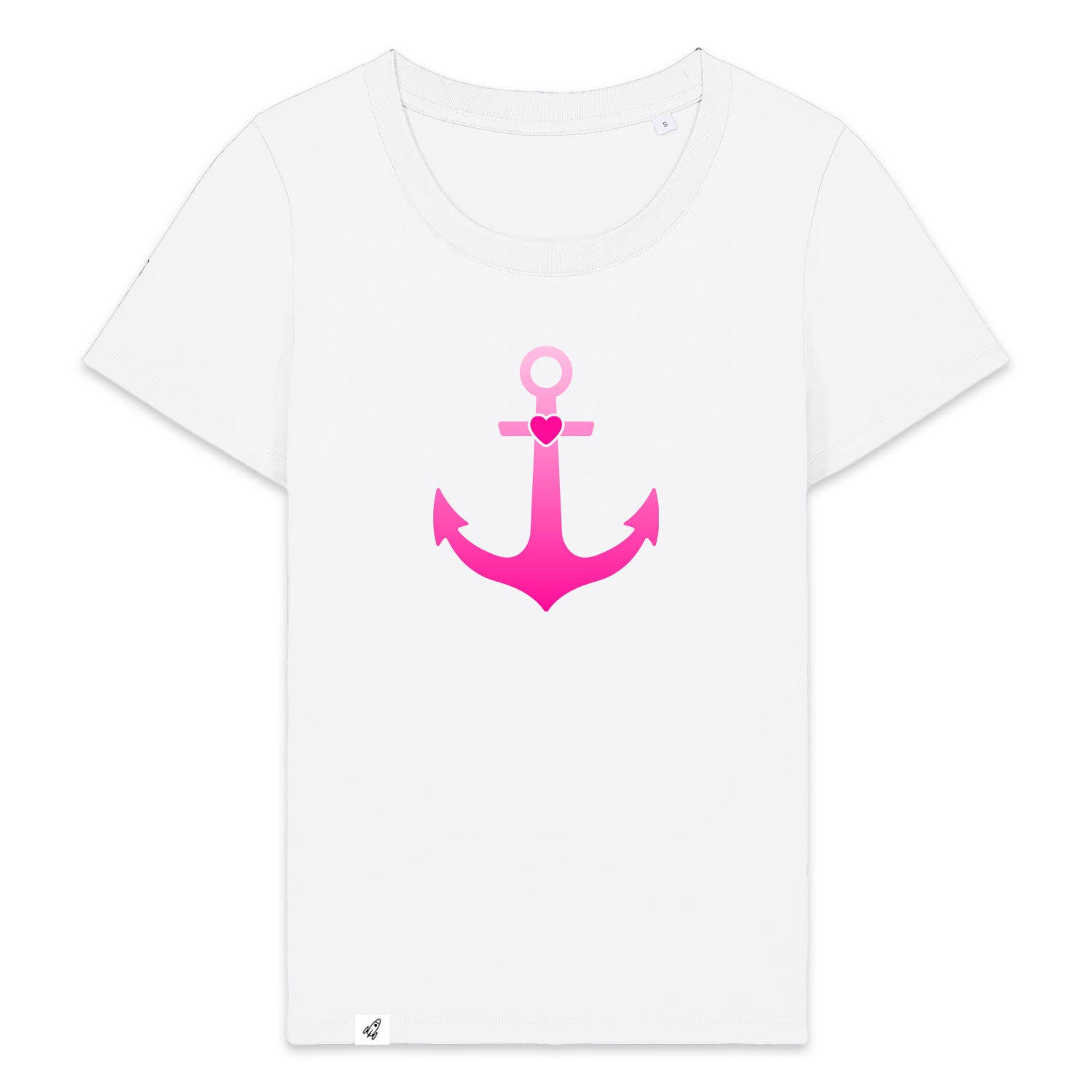 Weißes Damen T-Shirt aus der Pinktober Kollektion mit Anker Motiv.