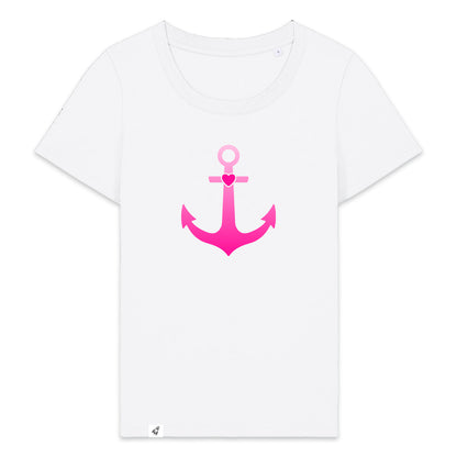Weißes Damen T-Shirt aus der Pinktober Kollektion mit Anker Motiv.