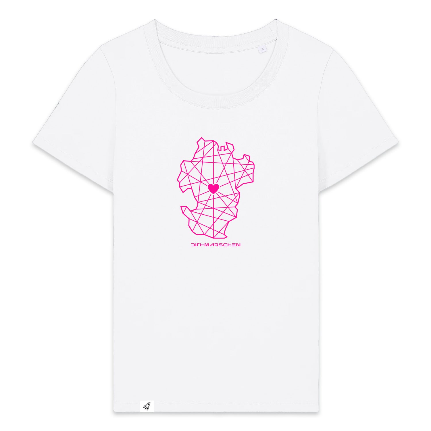 Weißes Damen T-Shirt aus der Pinktober Kollektion mit Dithmarschen Motiv.
