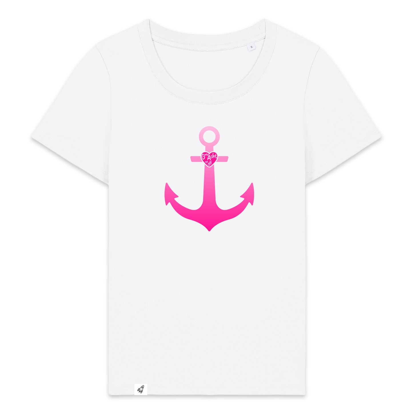 Weißes Damen T-Shirt aus der Pinktober Kollektion mit Anker Motiv.