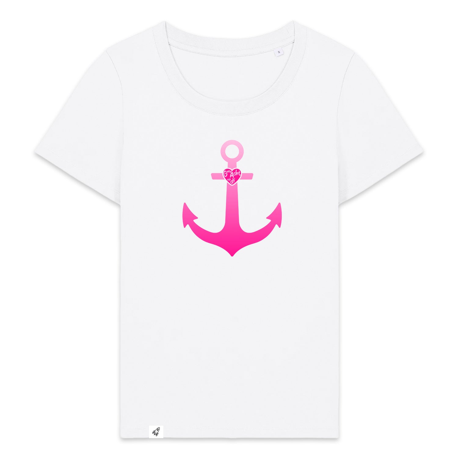 Weißes Damen T-Shirt aus der Pinktober Kollektion mit Anker Motiv.