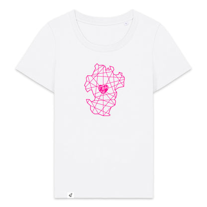 Weißes Damen T-Shirt aus der Pinktober Kollektion mit Dithmarschen Motiv.