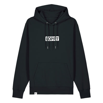 Schwarzer Hoodie mit dem Spruch Löppt auf der Brust.