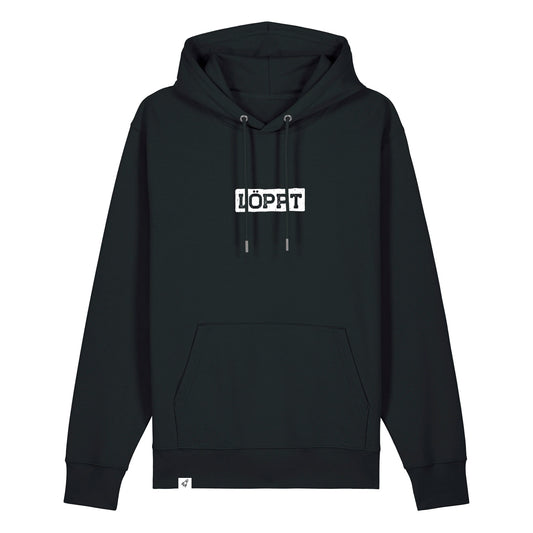 Schwarzer Hoodie mit dem Spruch Löppt auf der Brust.