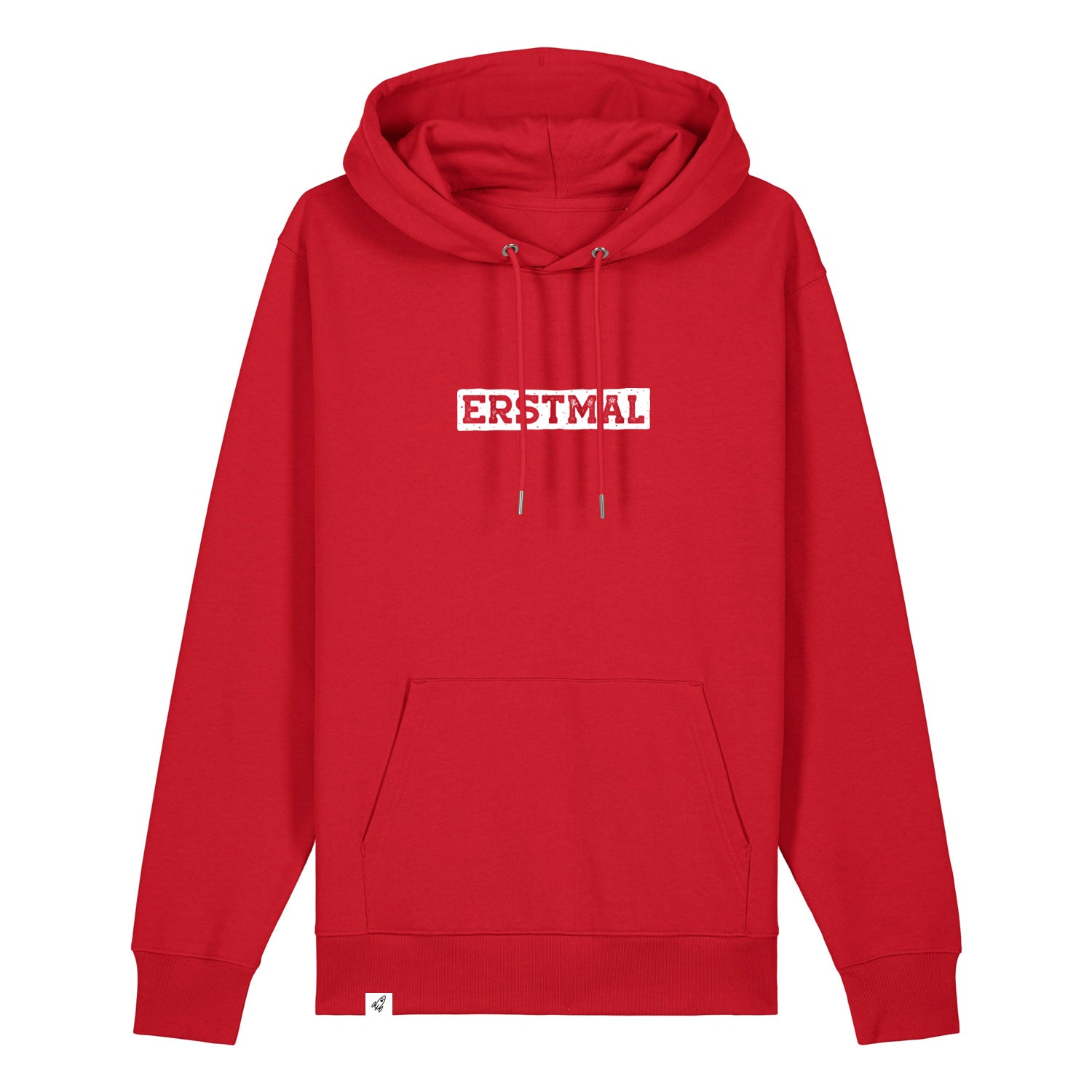 Roter Hoodie mit dem Spruch Erstmal auf der Brust.